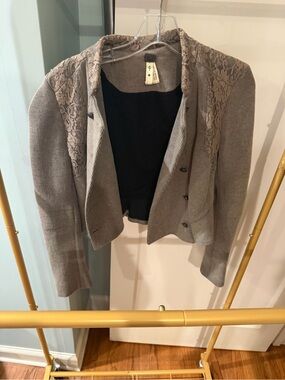 Free People Taupe Lace-Shoulder Blazer